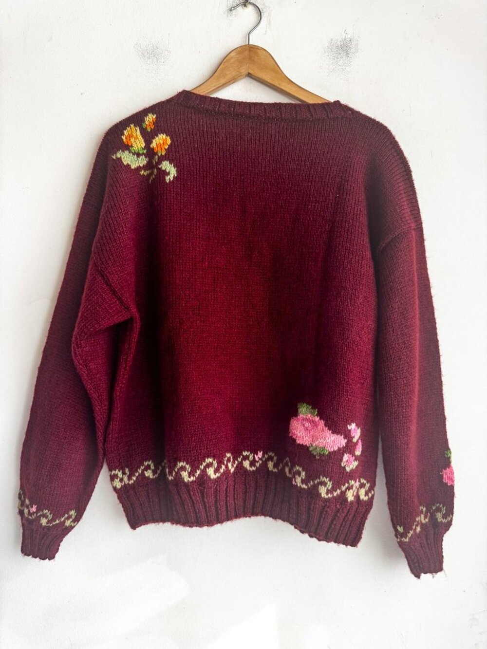Vintage Colourful Floral Wool Blend Pullover Sweater L - Picture 3 of 4